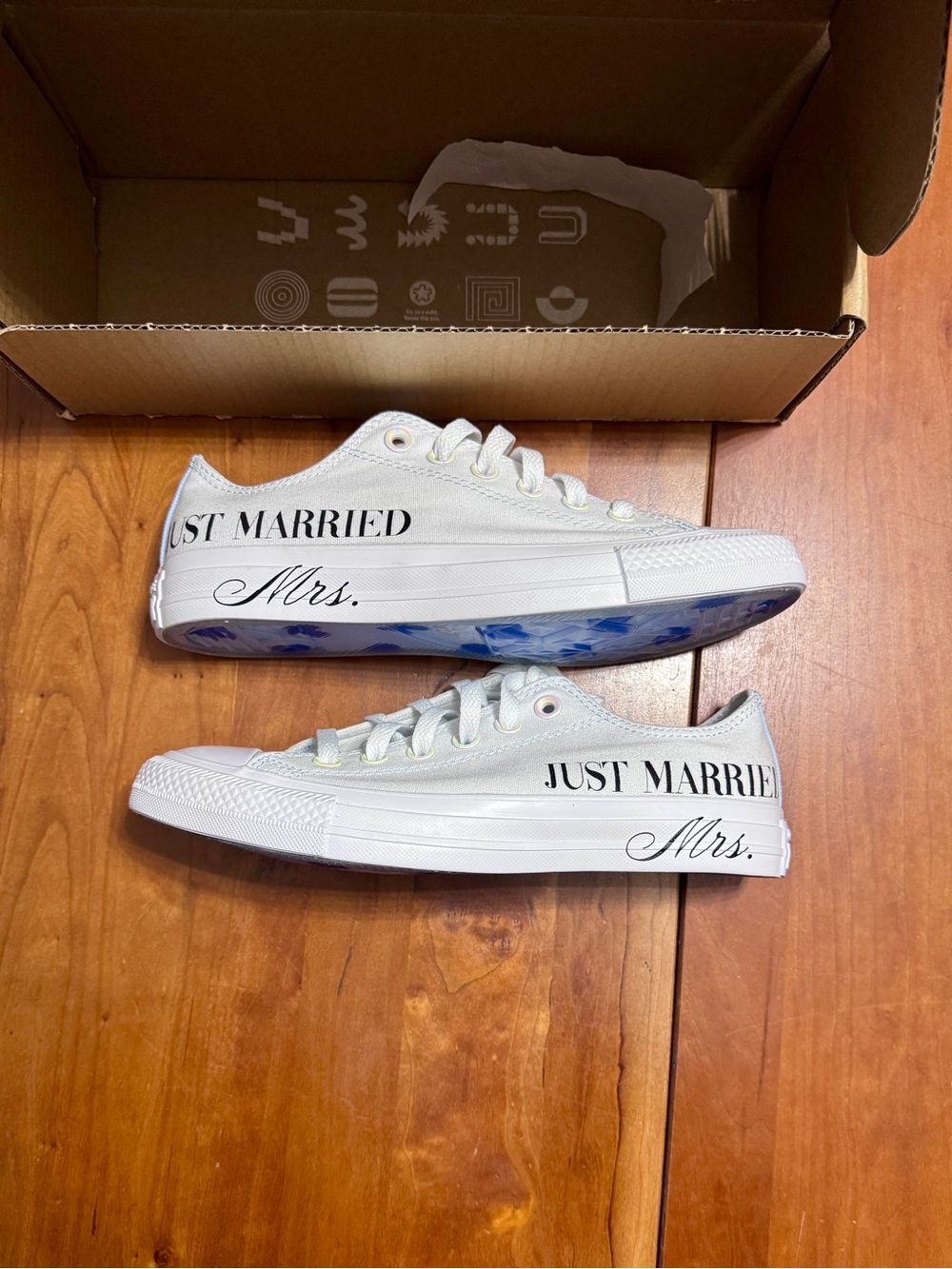 Converse Low Top Sneakers - White & Light Blue Accents - Picture 2 of 7